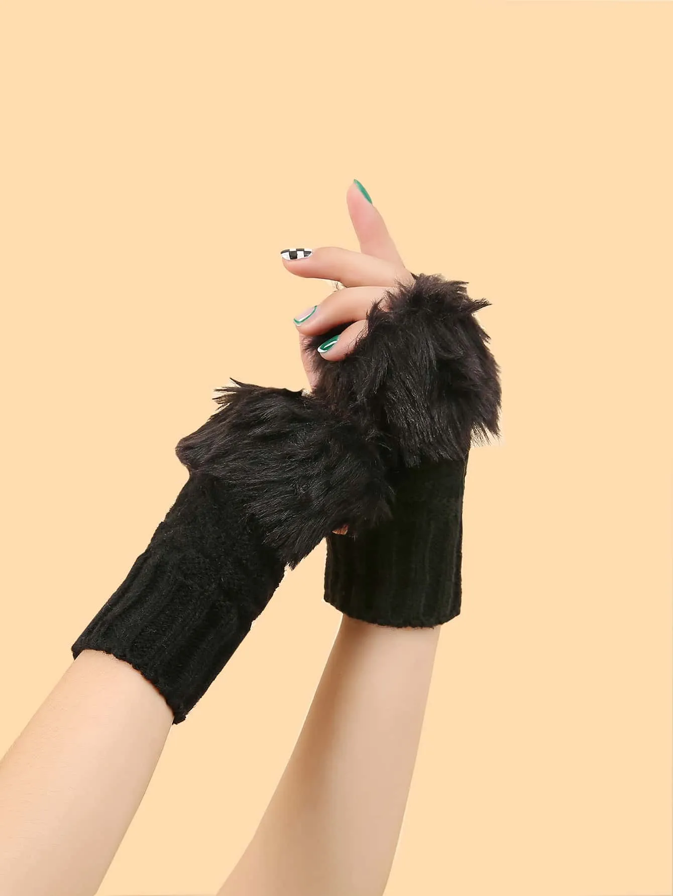 Fingerless Knit Gloves - Black - FD ⚡