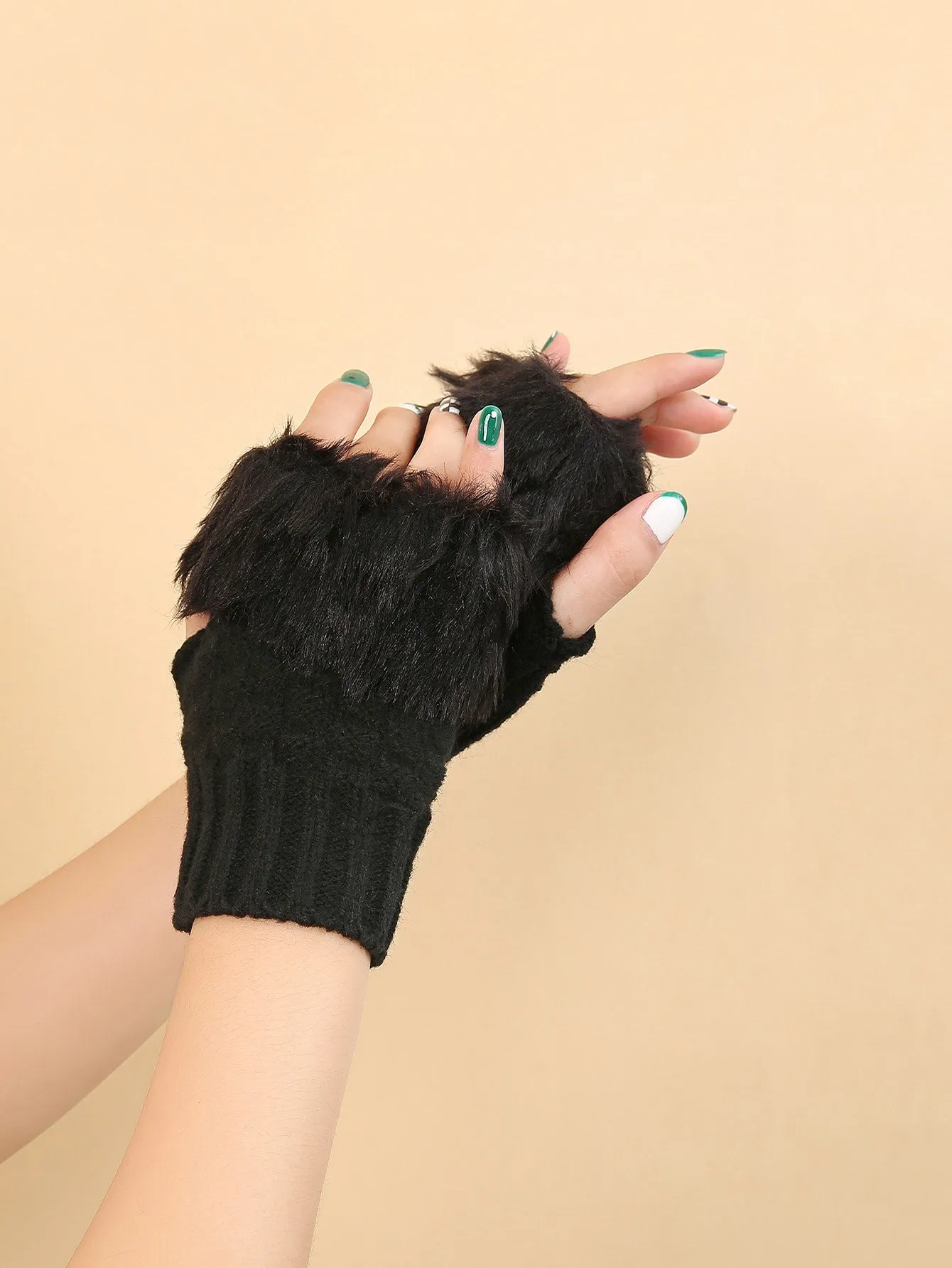 Fingerless Knit Gloves - Black - FD ⚡