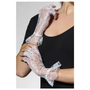Fingerless Lace Gloves, White