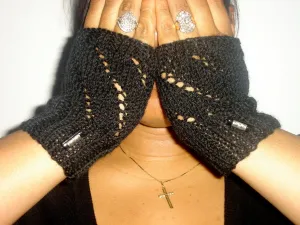Fingerless Mittens with Bead/Button Accent