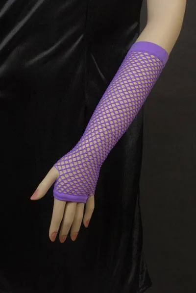Fishnet Long 1980's Purple Fingerless Gloves