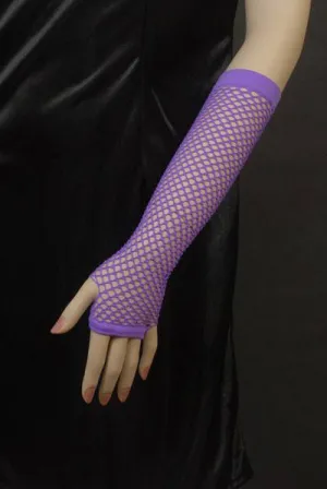 Fishnet Long 1980's Purple Fingerless Gloves