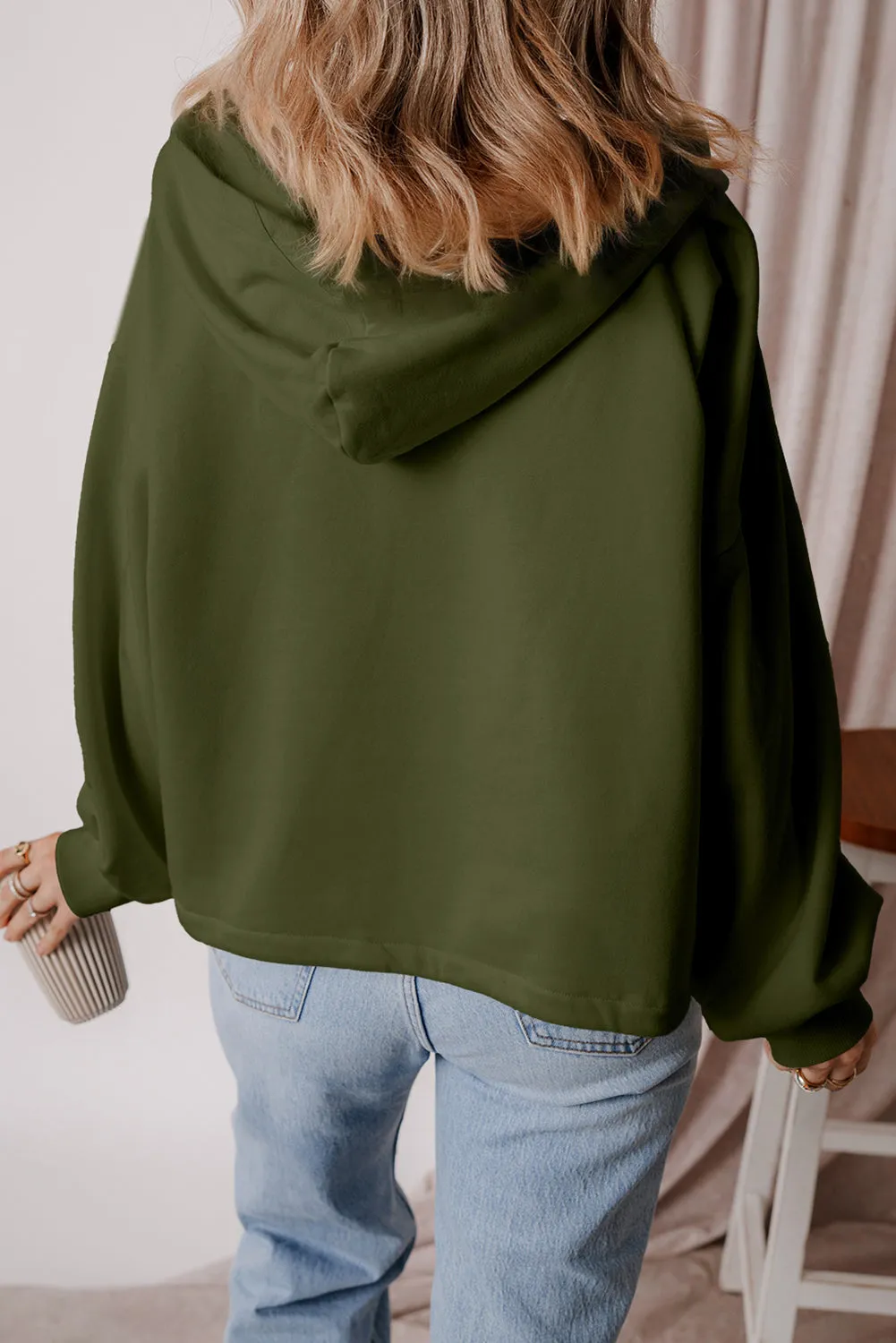 Fleece Lined Half Zipper Kangaroo Hoodie