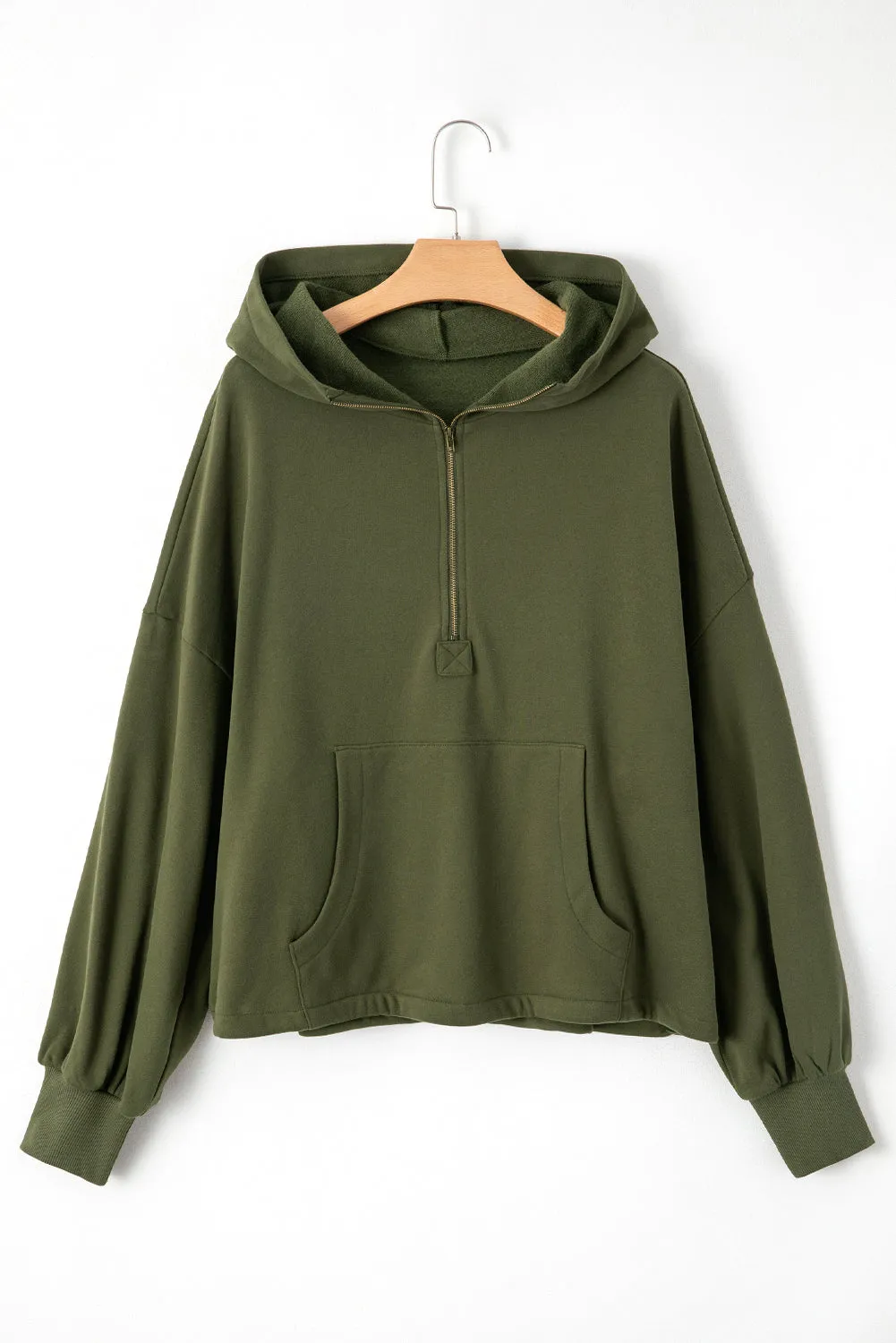 Fleece Lined Half Zipper Kangaroo Hoodie