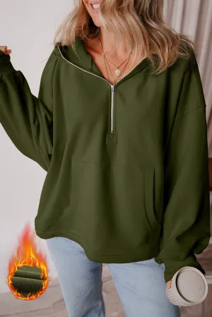 Fleece Lined Half Zipper Kangaroo Hoodie