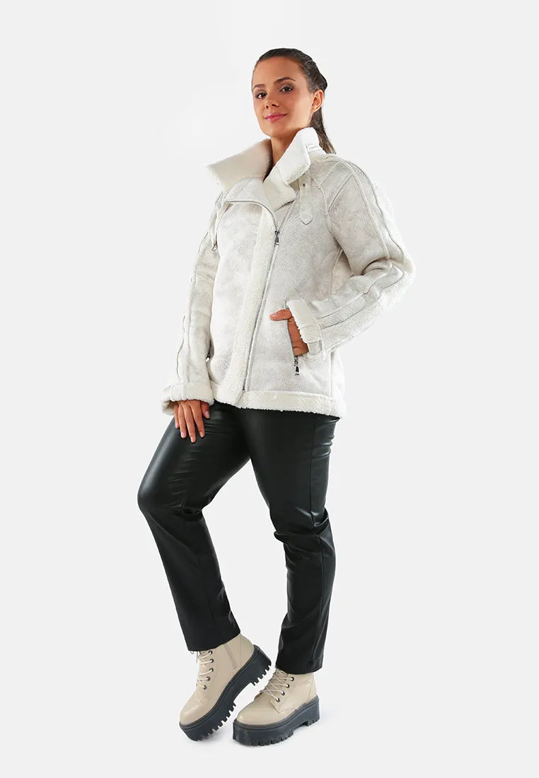 Fur Lined Faux Leather Biker Jacket