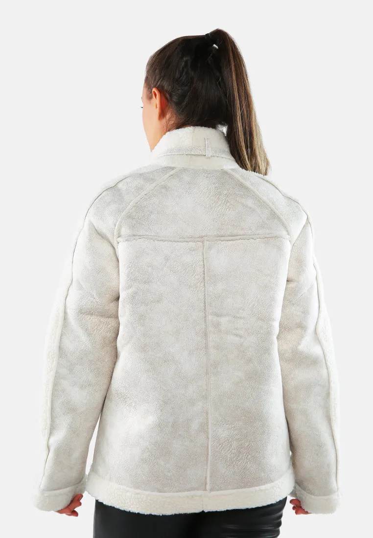 Fur Lined Faux Leather Biker Jacket
