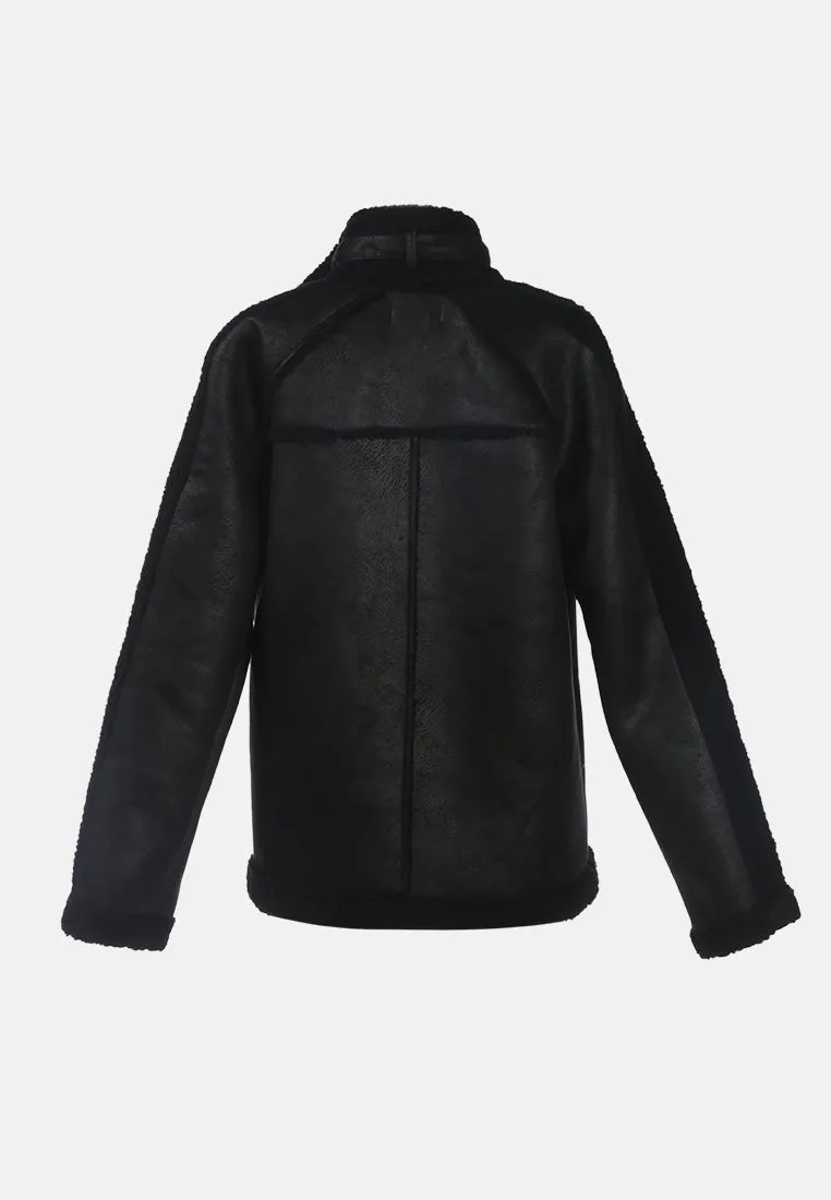Fur Lined Faux Leather Biker Jacket
