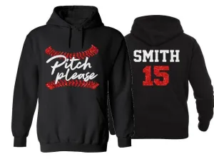 Glitter Pitch Please Baseball Hoodie | Baseball Hoodies | Baseball Shirts | Custom Baseball  | Customize Colors | Adult or Youth Sizes