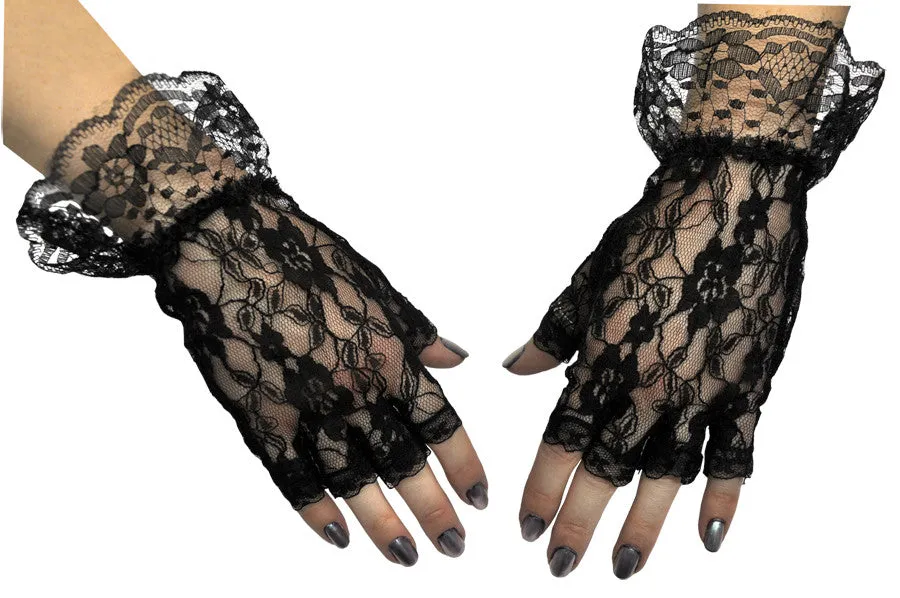 Gloves Black Fingerless One Size  Costume Accessories