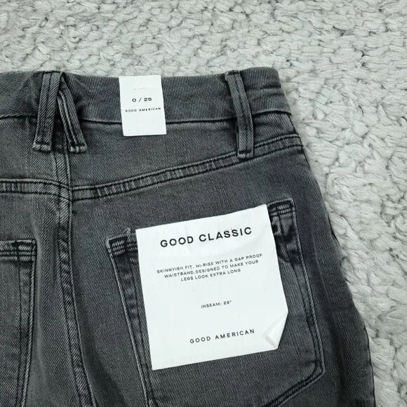 Good American Good Classic Raw Hem High Rise Slim Straight Gray Jeans Size 0 25