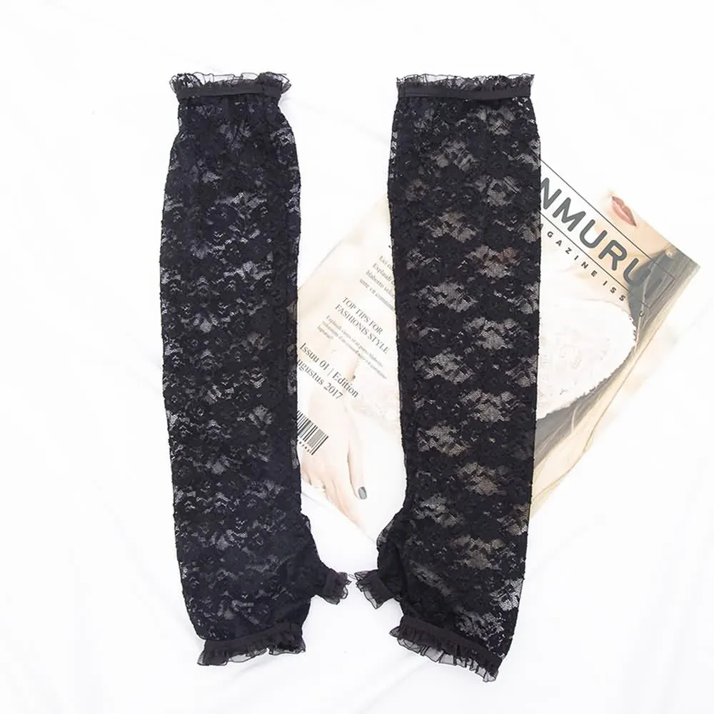 Gothic Black Flower Lace Fingerless Gloves