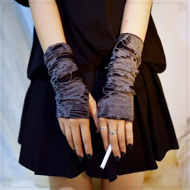 Gothic Fingerless Long Arm Warmer Gloves