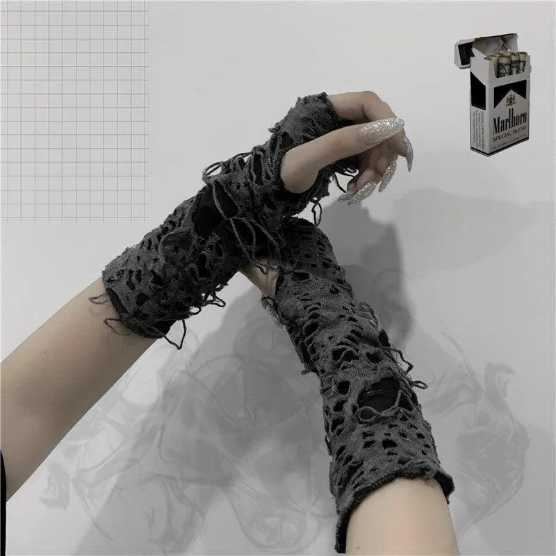 Gothic Fingerless Long Arm Warmer Gloves