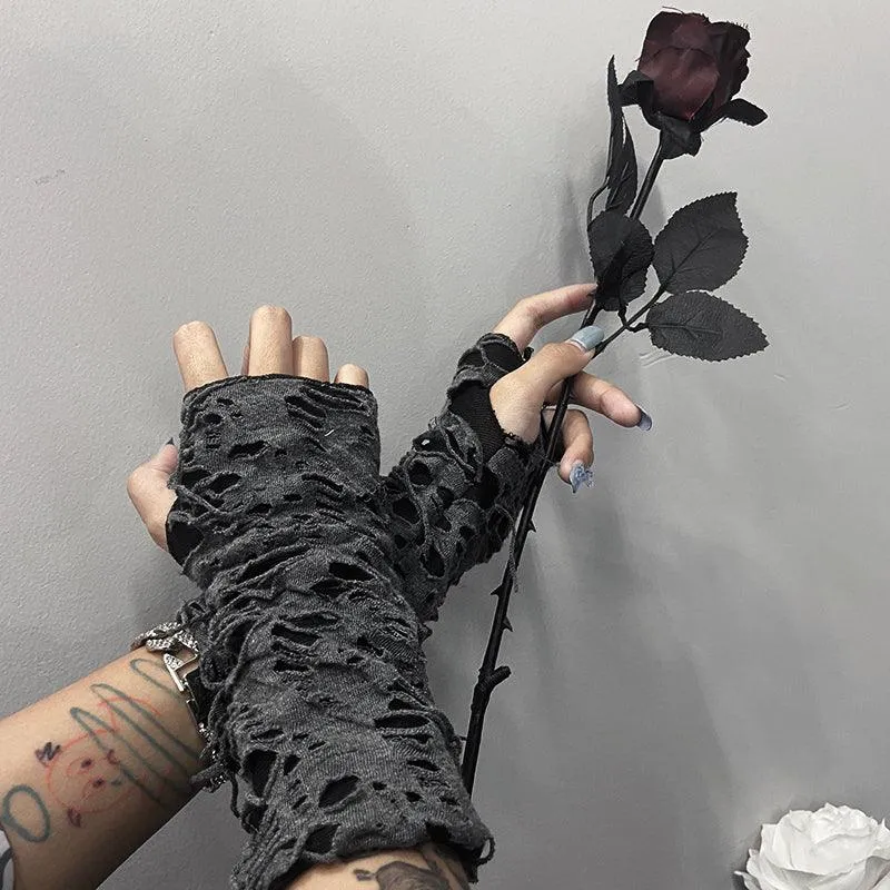 Gothic Fingerless Long Arm Warmer Gloves