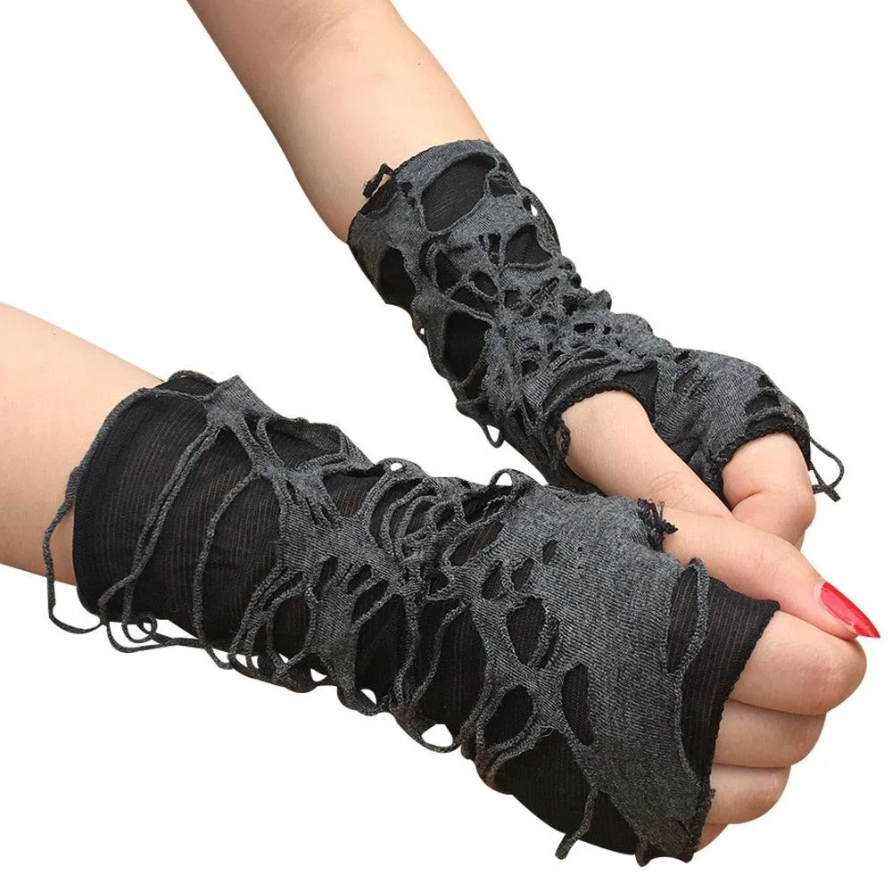 Gothic Fingerless Long Arm Warmer Gloves