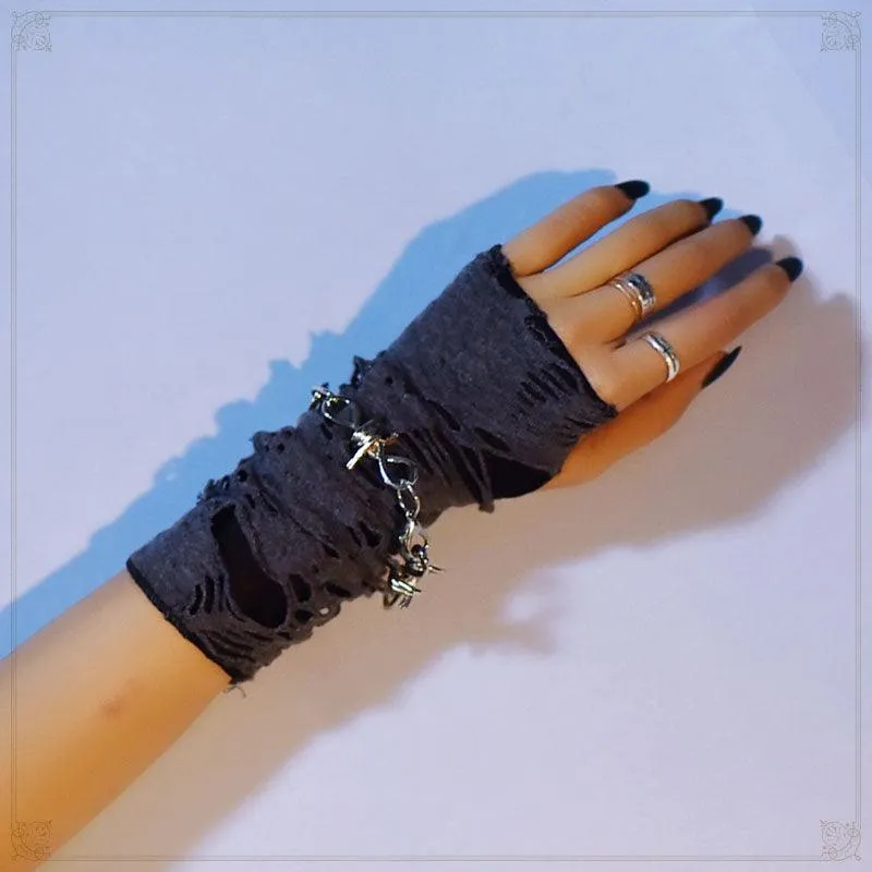 Gothic Fingerless Long Arm Warmer Gloves