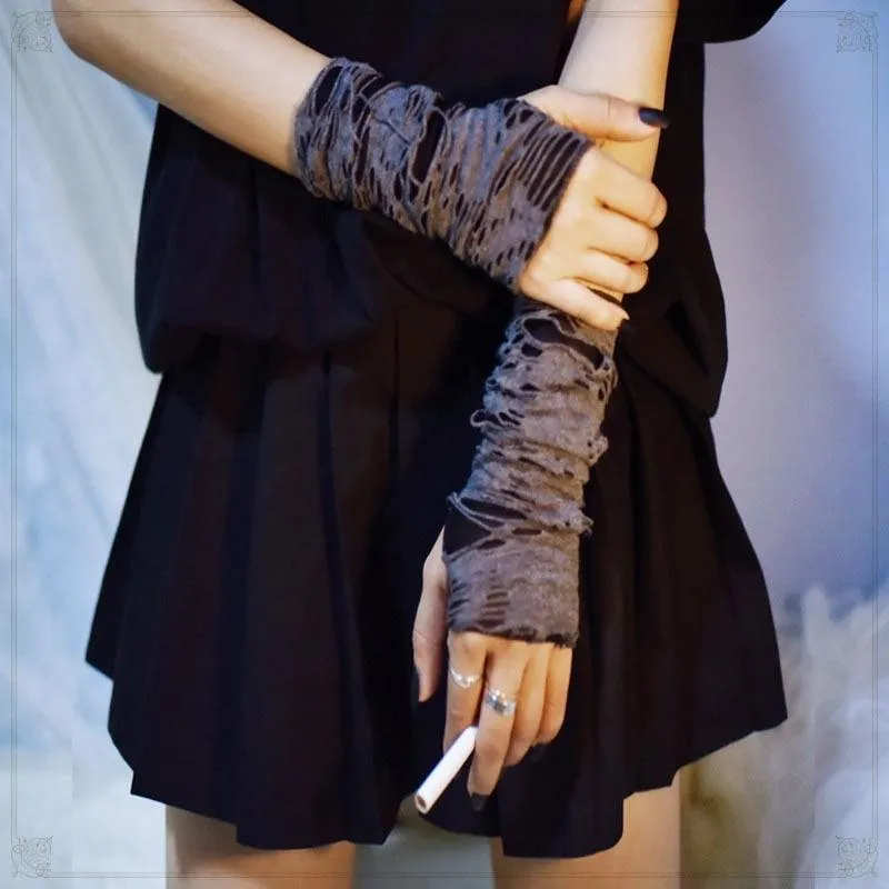 Gothic Fingerless Long Arm Warmer Gloves