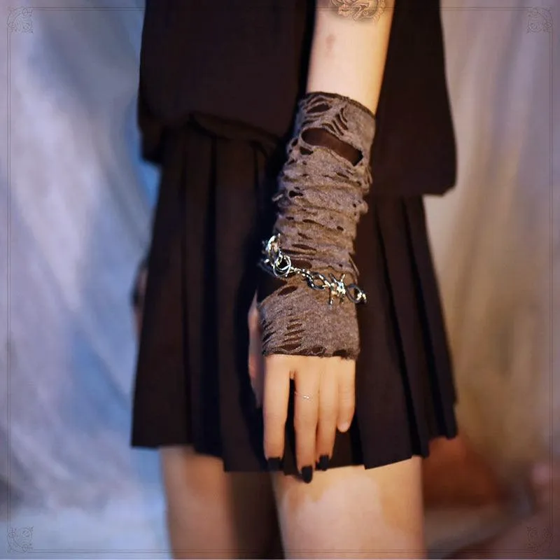 Gothic Fingerless Long Arm Warmer Gloves