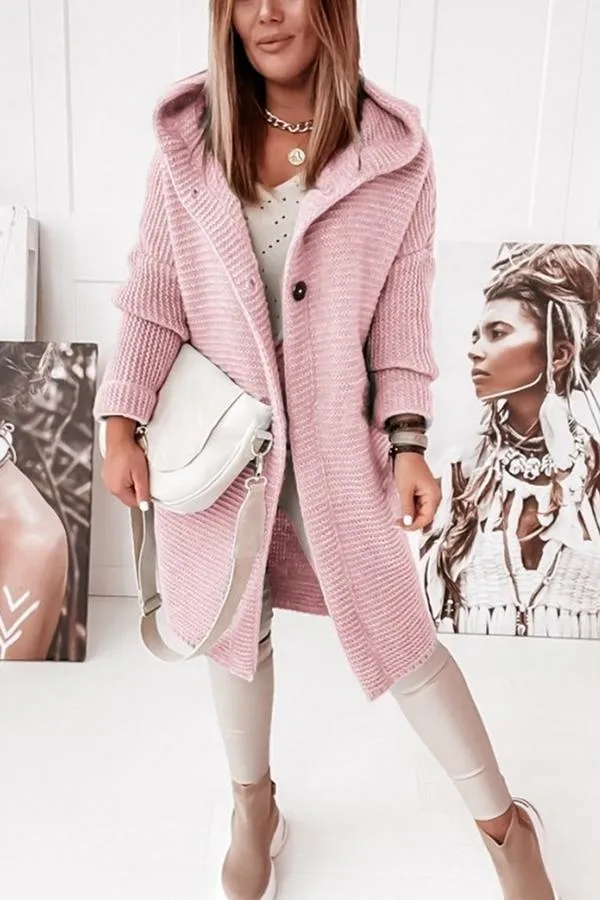 Graue Knopf-Kapuzenstrickjacke – Emma