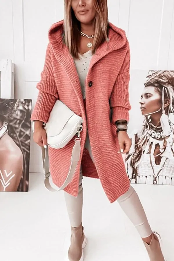 Graue Knopf-Kapuzenstrickjacke – Emma