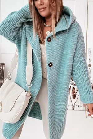 Graue Knopf-Kapuzenstrickjacke – Emma
