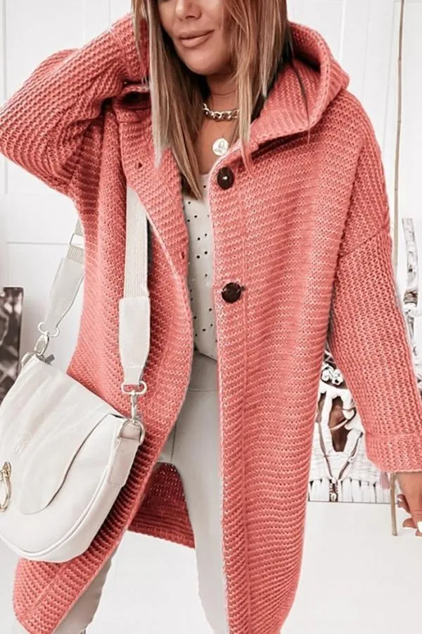 Graue Knopf-Kapuzenstrickjacke – Emma