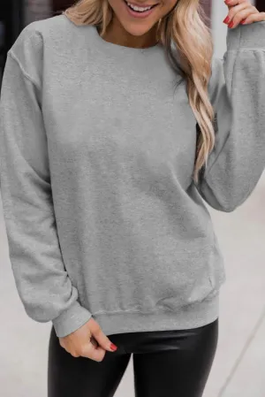 Gray Solid Color Crewneck Pullover Sweatshirt