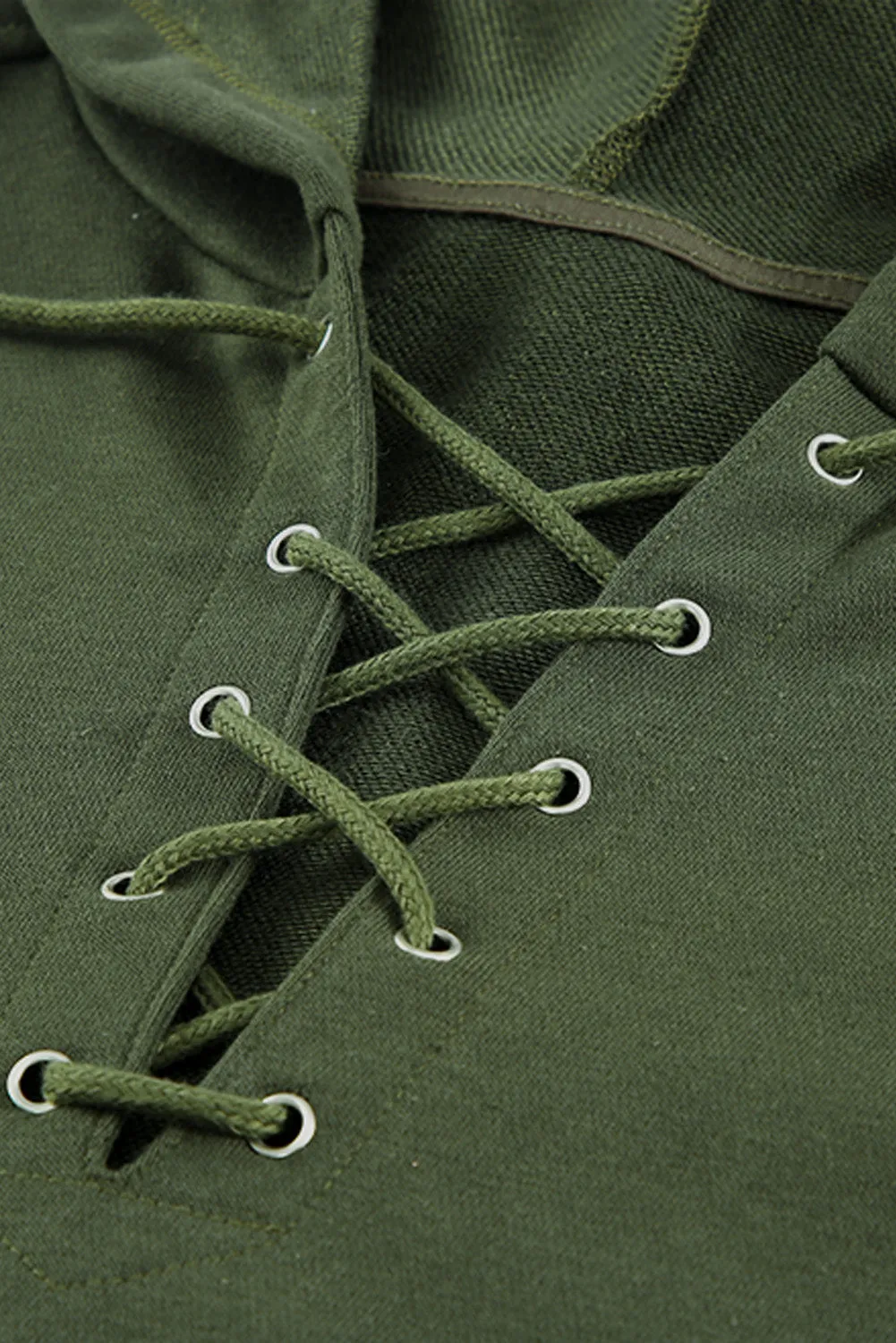 Green Casual Solid Color Lace-up Hoodie
