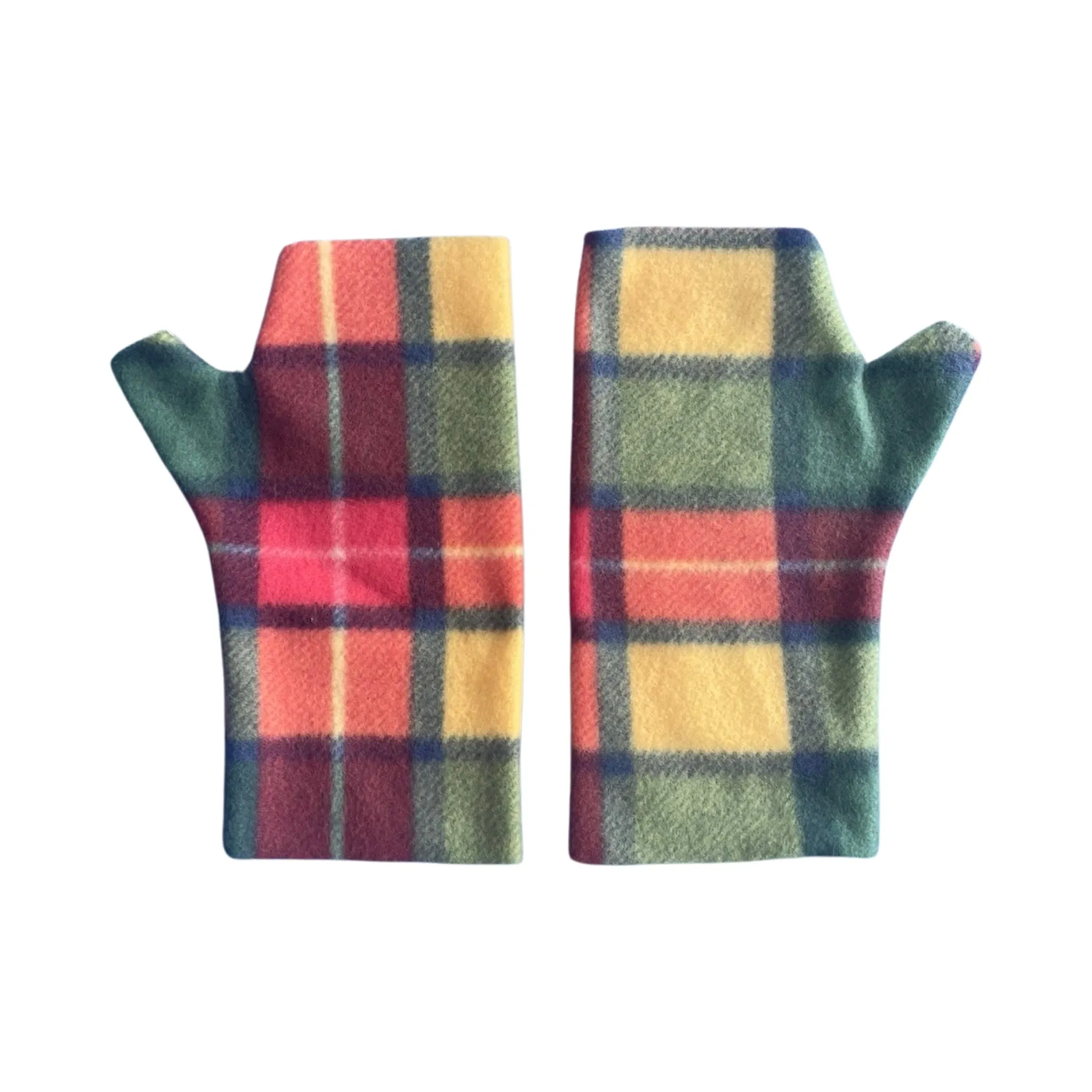 Green tartan fingerless gloves and ear warmer set for women