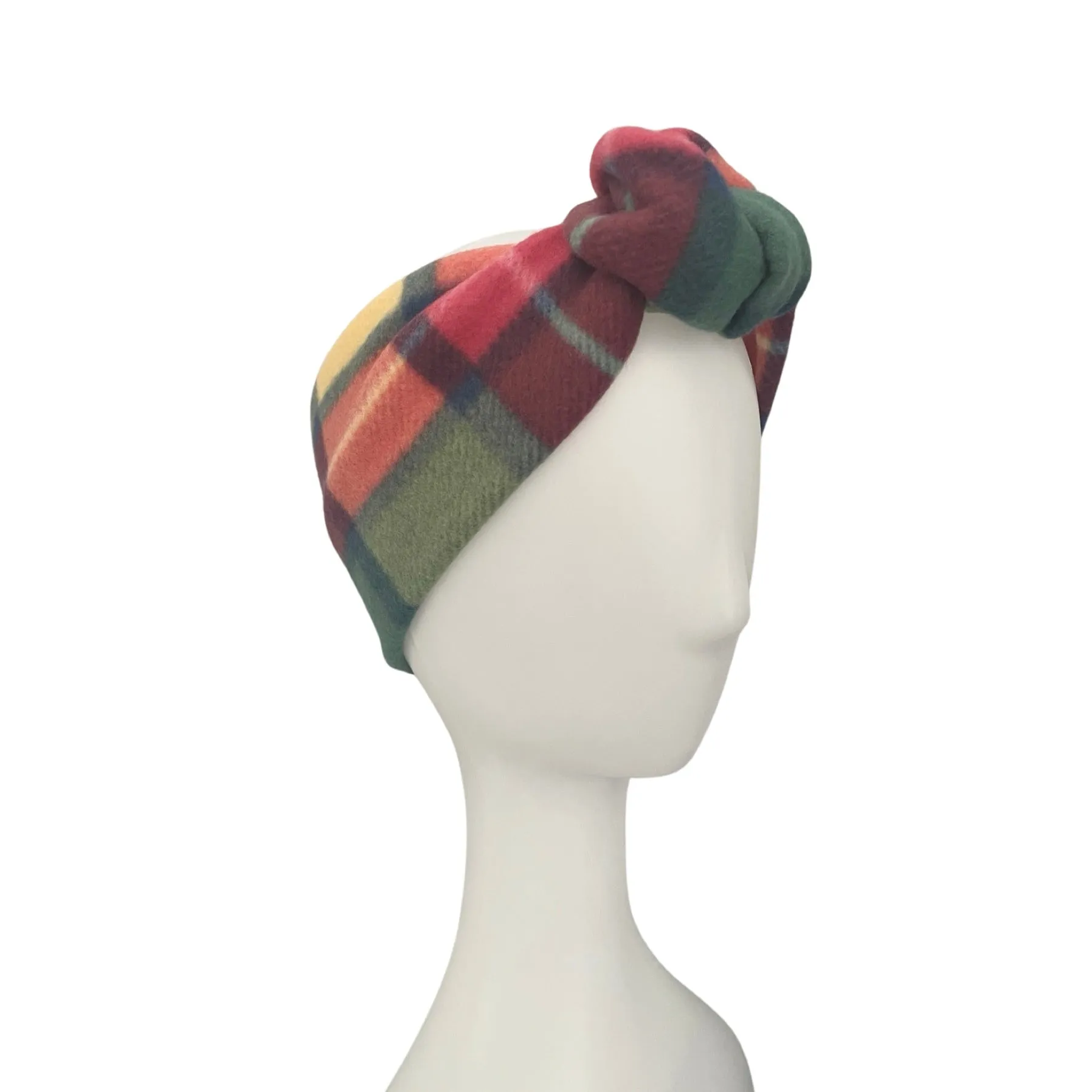 Green tartan fingerless gloves and ear warmer set for women