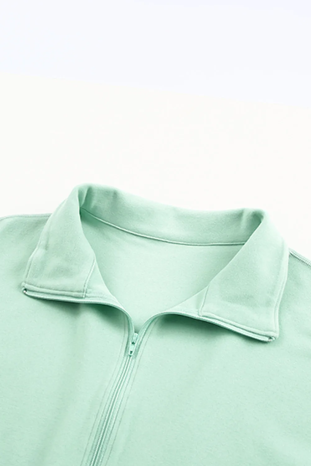 Green Zip Front Pocketed Pullover Sweatshirt