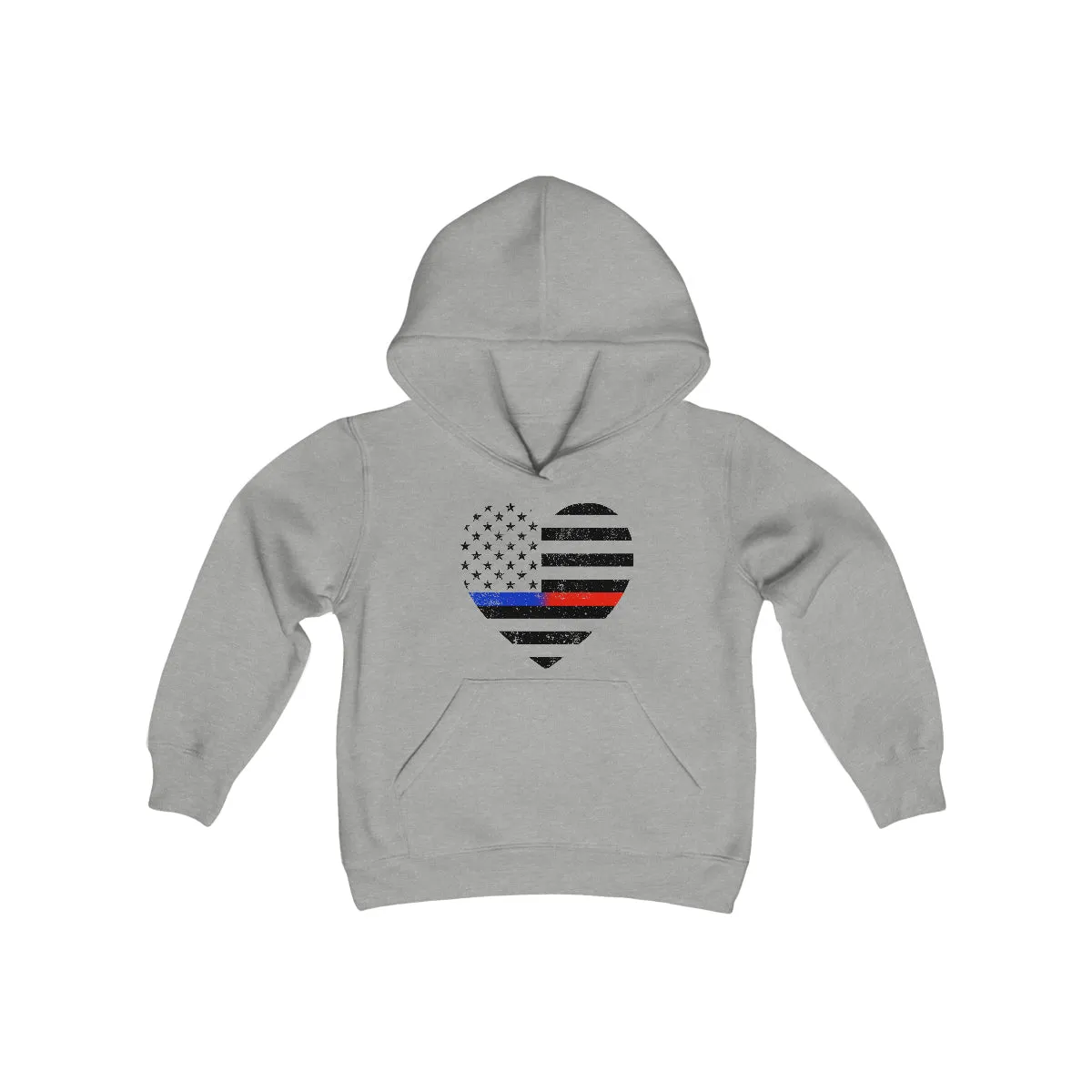 Grunge Heart Flag © Youth Hoodie (Thin Blue / Thin Red Line Duo)