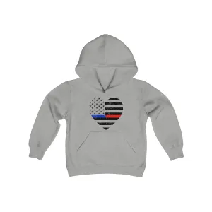 Grunge Heart Flag © Youth Hoodie (Thin Blue / Thin Red Line Duo)