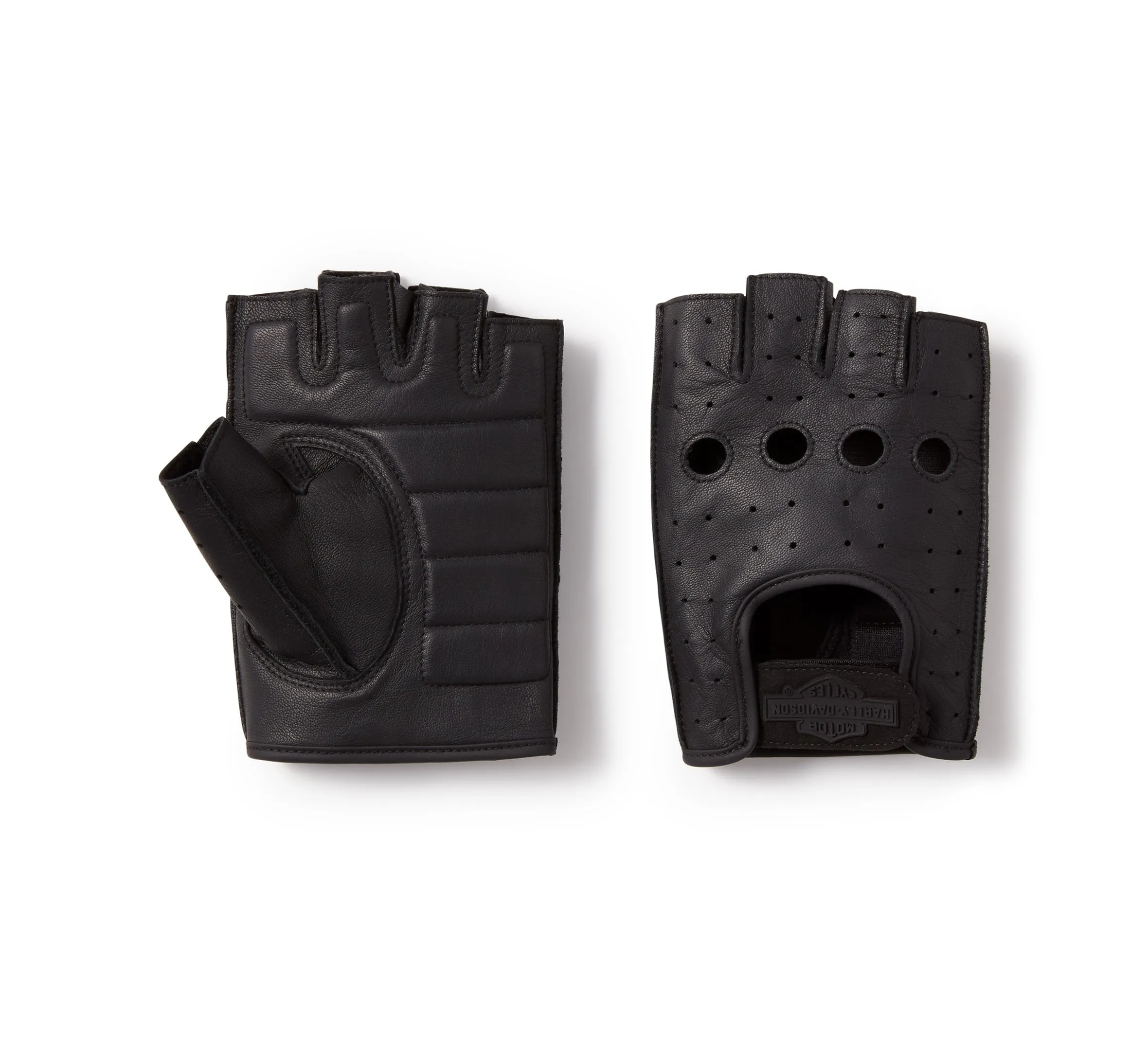 H-D Fingerless Leather Riding Gloves - Harley Black