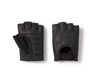 H-D Perforated Fingerless Leather Riding Gloves - Harley Black