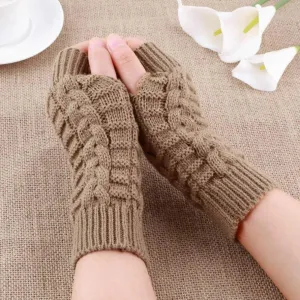 Half Finger Gloves For Women Stylish Winter Soft Warm Wool Knitting Arm Gloves Soft Warm Winter Gloves For Women Knit Arm Warmer Fingerless Gloves Knitted Long Mitten Women Thumb Hole Gloves
