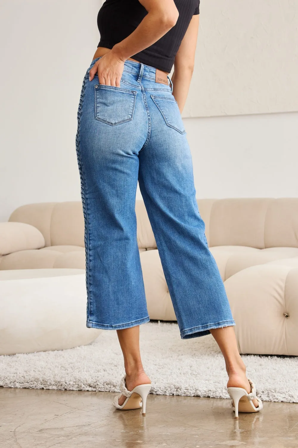 Hazel Blues® |  Judy Blue Braid Side Detail Wide Leg Jeans