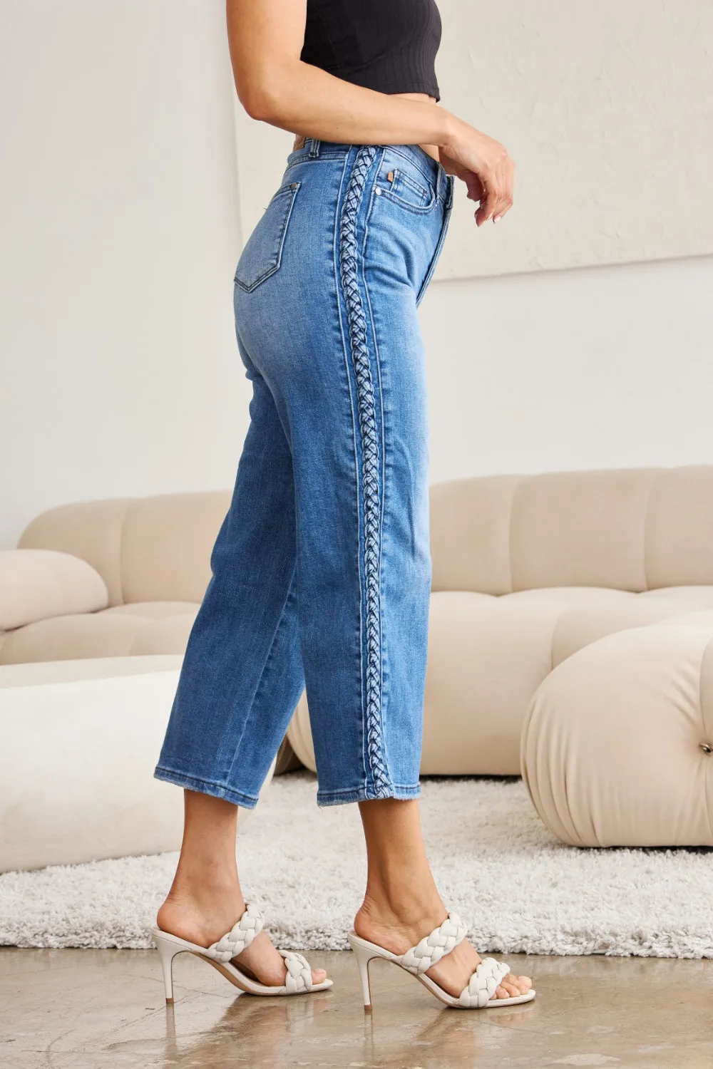 Hazel Blues® |  Judy Blue Braid Side Detail Wide Leg Jeans