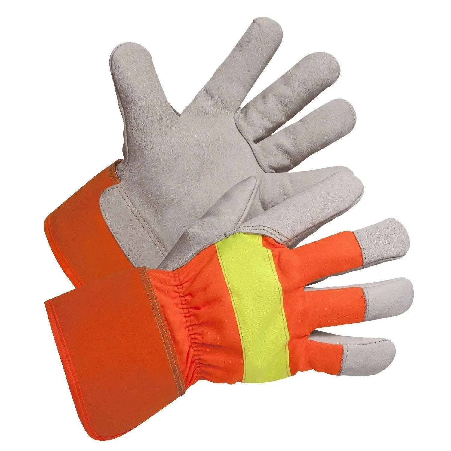 Hi-Vis Grain Leather Winter Work Glove, Foam and Fleece Lined