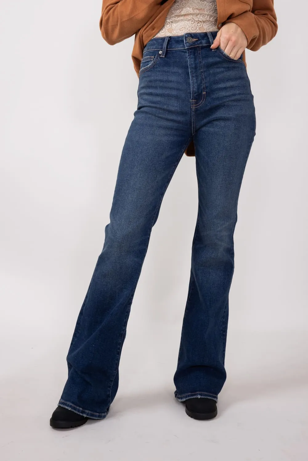 Hidden High Rise Flare Jeans for Women in Dark Wash | HD3285-DK
