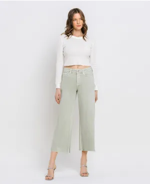 High Rise Crop Wide Leg Jeans - Desert Sage
