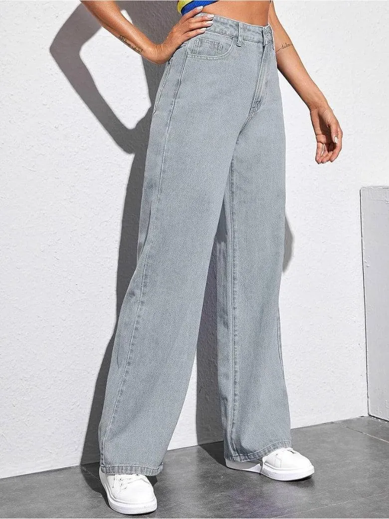 High Rise Harbor Stonewash Straight Leg Jeans