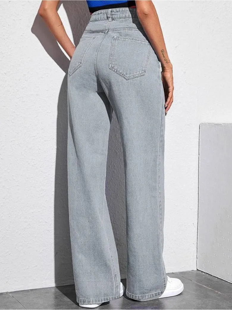 High Rise Harbor Stonewash Straight Leg Jeans