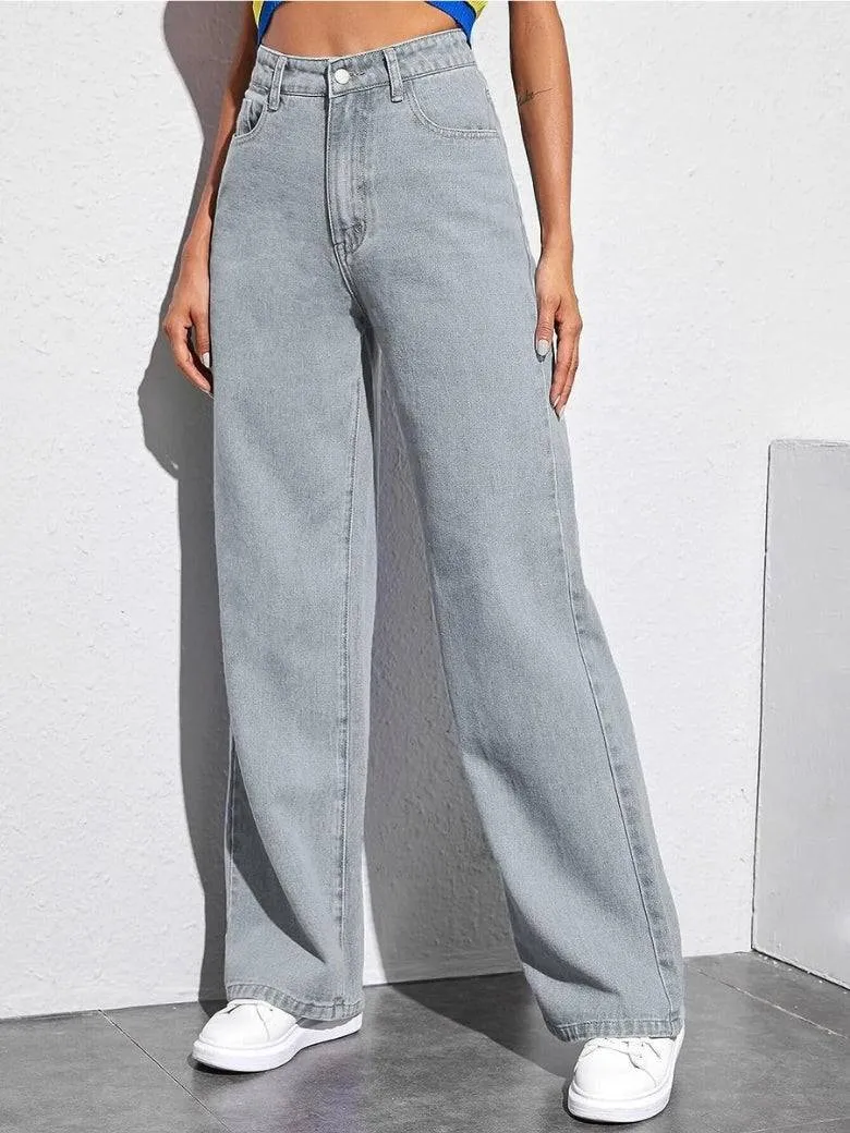 High Rise Harbor Stonewash Straight Leg Jeans