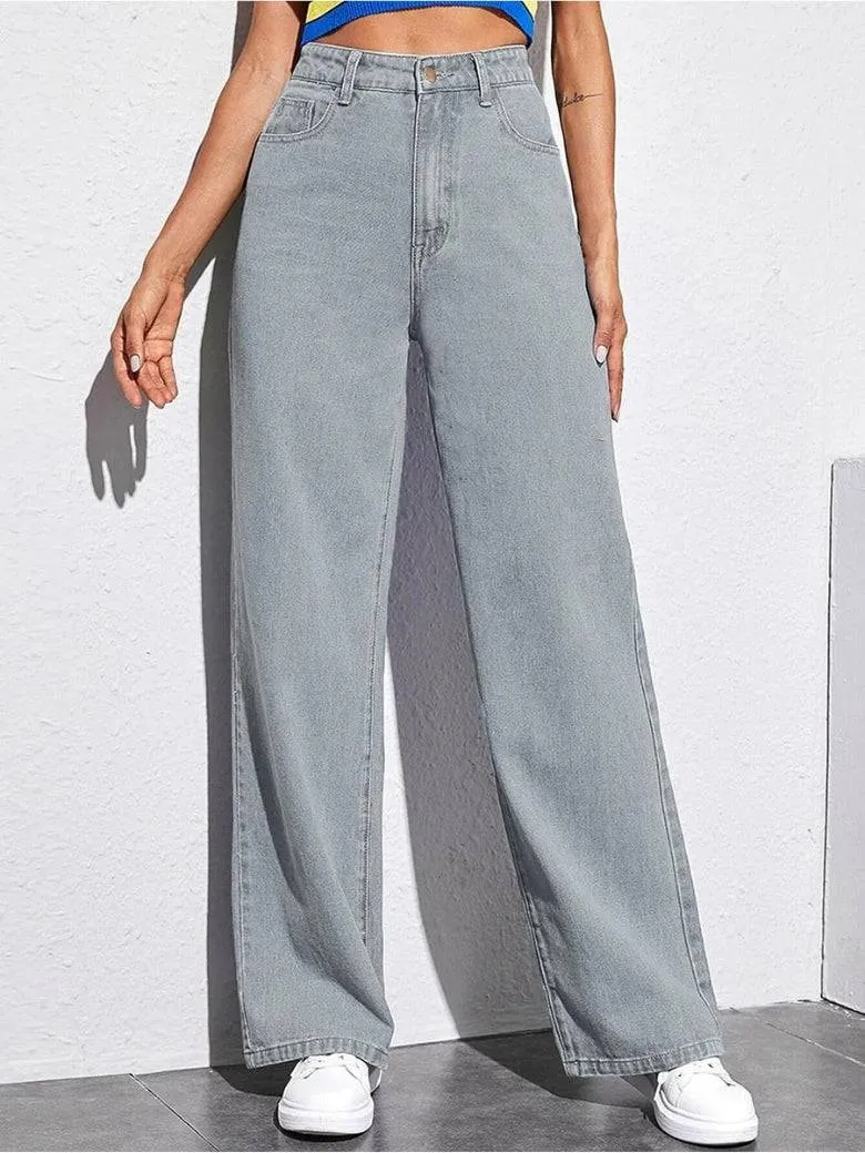 High Rise Harbor Stonewash Straight Leg Jeans