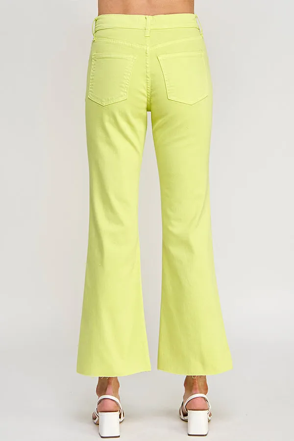HIGH RISE KICK FLARE JEANS WITH RAW CUT HEM IN SUNNY LIME    /  SP-P11819SL