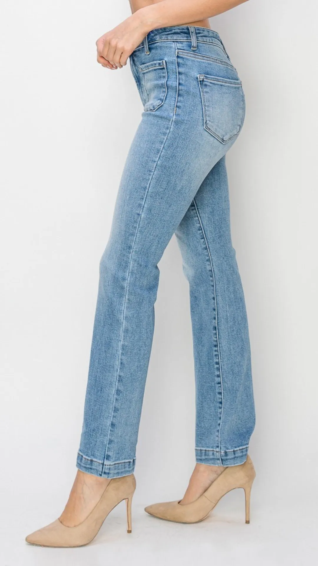High Rise Light Wash Patch Pocket Bootcut Jeans