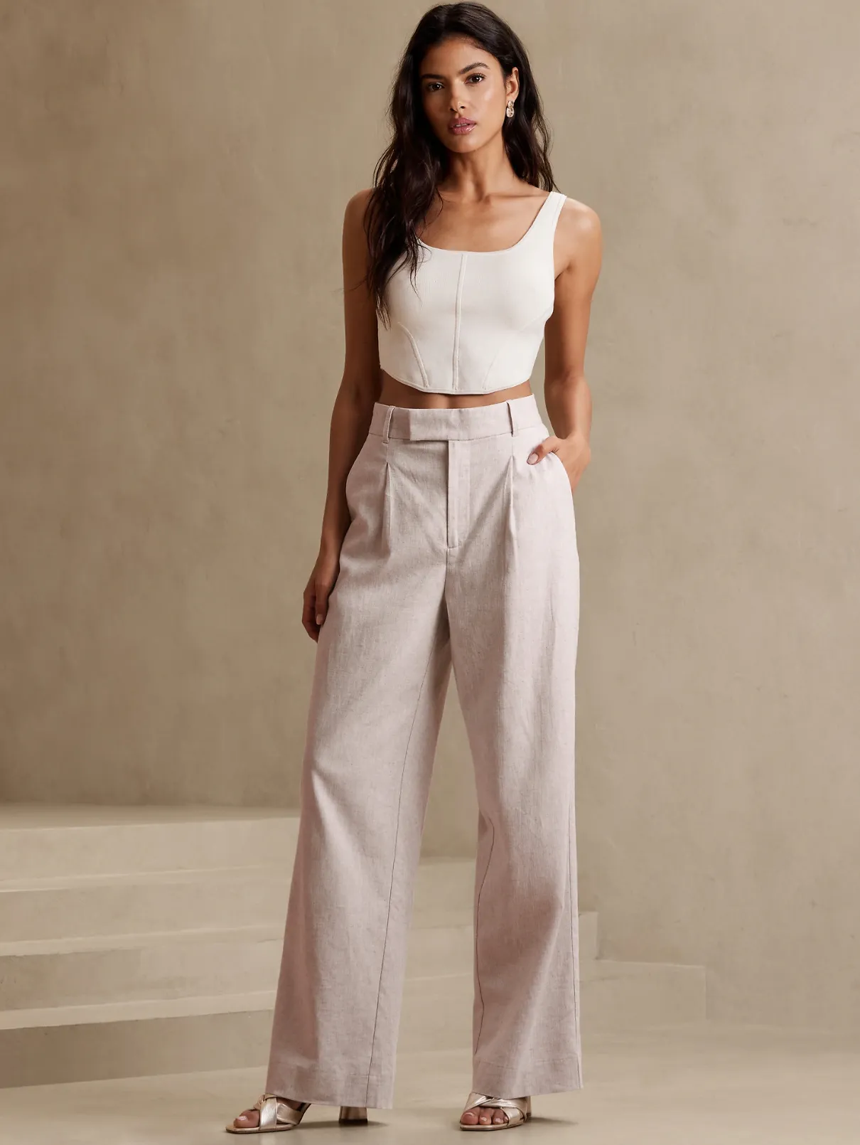 High-Rise Linen Cotton Pants