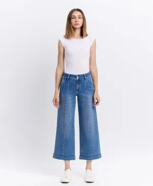 High Rise Two Buttons Trouser Hem Wide Jeans